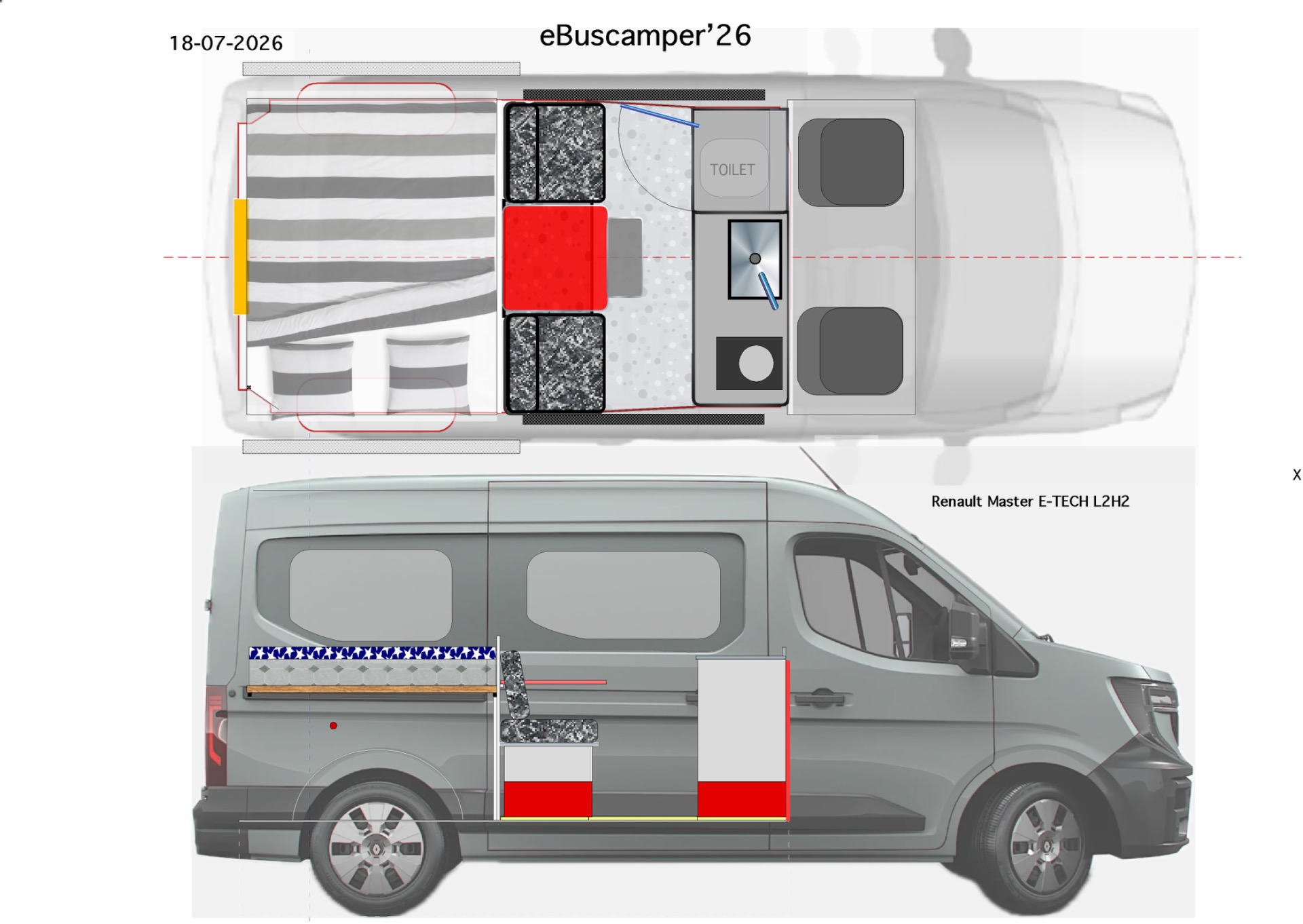 Camper boven- en zijaanzicht