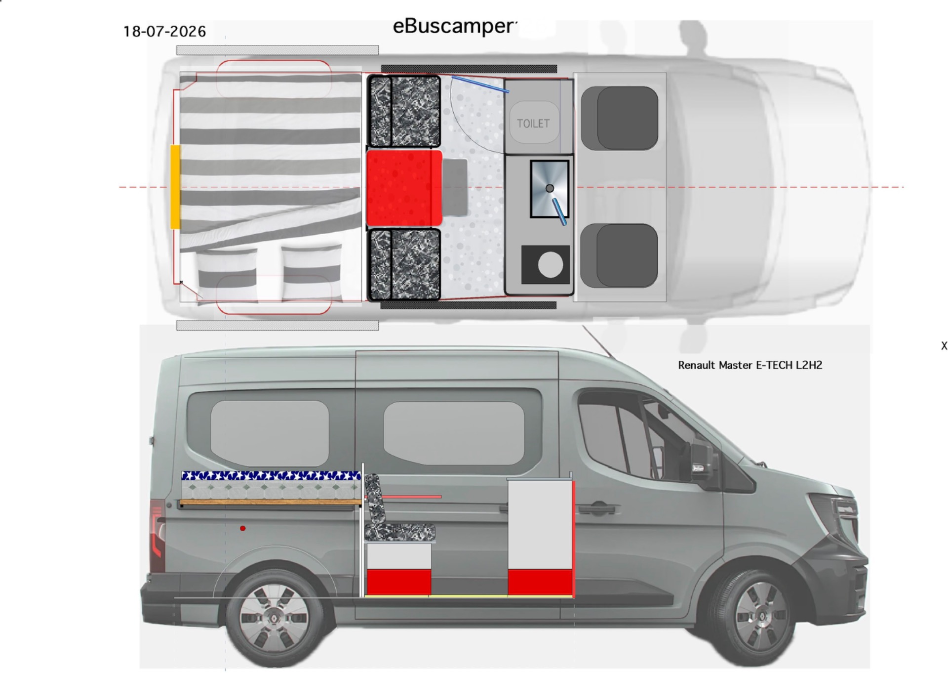 Camper boven- en zijaanzicht
